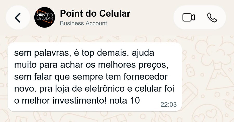 Loja de eletrônicos elogiando o hub no WhatsApp