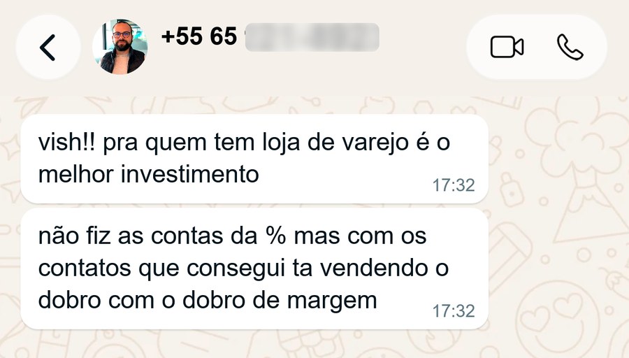 Lojista contando que dobrou a margem com os contatos do hub